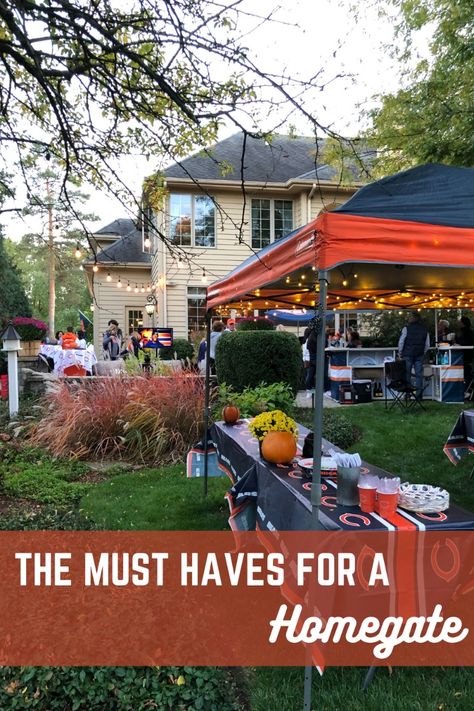 How to throw a tailgate at home this fall when going to the stadium isn't an option! #TailgaterConcierge #Tailgate #Homegate #TailgateIdeas #HomegateIdeas #Tailgateathome #Football #Collegefootball #NFL #Gamewatch #Tailgatefoodideas Football And Fall Decorations, 50th Birthday Tailgate Party, How To Host A Tailgate Party, Outdoor Football Watch Party, Backyard Football Watch Party, At Home Tailgate Party, Christmas Tailgate Party, Backyard Tailgate Party Ideas, Tailgate Birthday Party Ideas