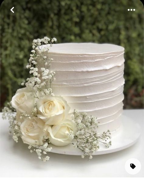 Simple Bridal Cake, Very Simple Wedding Cake, Wedding Cake Ideas One Tier, 6 In Wedding Cake, Wedding Cake Small Simple, White Cake With White Flowers, Wedding Cake Inspiration Simple, Small One Tier Wedding Cake, One Tiered Wedding Cake