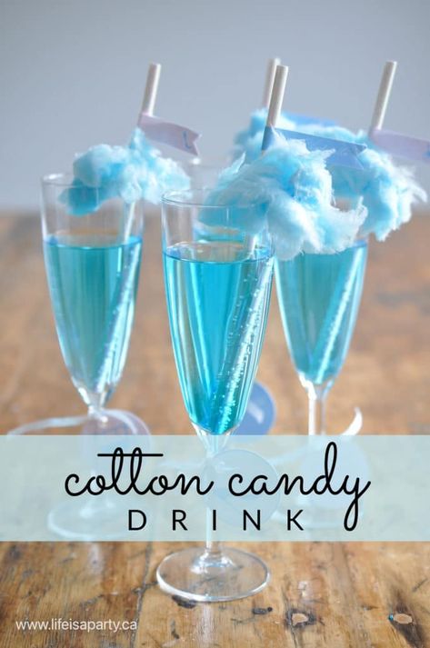 Decoration Ideas Party, Cotton Candy Drinks, Cotton Candy Party, Cotton Candy Champagne, Life Is A Party, Candy Cocktails, Blue Cotton Candy, Themed Dinner, Two Ingredient