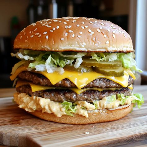 Big Macs At Home, Big Mac At Home, Big Mac Burger Recipe, Big Mac Burgers, Big Mac Copycat, Big Mac Recipe, Homemade Big Mac, Big Mac Sauce, Big Macintosh