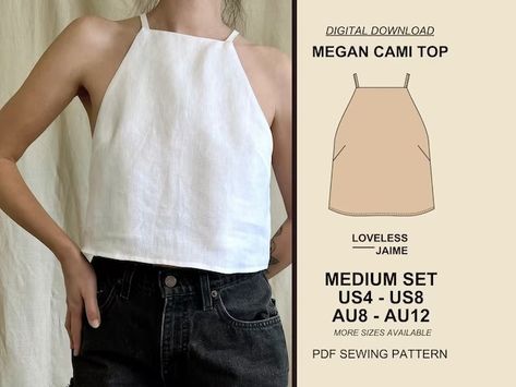 lovelessjaime - Etsy Linen Top Sewing Pattern, Linen Sewing Patterns, Halter Top Sewing Pattern, Linen Sewing, Tank Top Sewing Pattern, Tank Top Pattern, Linen Tank, High Neck Tank Top, Top Sewing Pattern