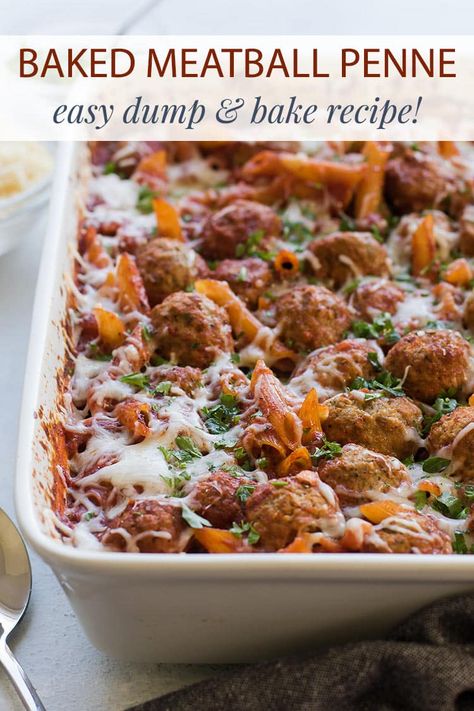 Baked Pasta Meatballs, Pasta Meatballs Bake, Oven Cooked Pasta, No Cook Baked Pasta, Oven Cooked Pasta Dishes, Baked Meatballs And Pasta, Oven Baked Pastas, One Pan Pasta Bake Easy Recipes, Pasta Cooked In Oven