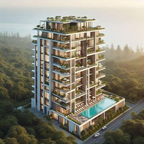 Residential Condominium Architecture, Condominium Facade, Green Building Architecture, Small Apartment Building Design, Condominium Architecture, Condominium Design, Autocad Civil, Building Design Plan, Small Apartment Building