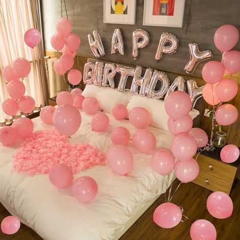 Pink Happy Birthday decoration with pink Balloon bouquet | Pink Birthday Party Decor | Birthday Party Balloon Decorations 17 Doğum Günü, Pink Birthday Party Decorations, Happy Birthday Letter Balloons, Hotel Birthday Parties, Hotel Birthday, Happy Birthday Decoration, Surprise Birthday Decorations, Birthday Room, Birthday Room Decorations