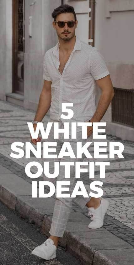 White Sneaker Men Outfit, Men’s Outfits With White Shoes, Classic Off White Sneakers For Streetwear, White Sneakers Men Outfit, Casual Off-white Sneakers, Men’s Outfit All White, White Jeans Outfit Men, Mens White Tennis Shoes, White Shoes Outfit Men