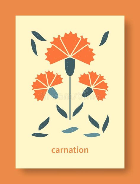 Carnation Vector, Carnation Illustration, Mexico Flowers, Flower Vector Illustration, Rosemaling Pattern, Abstract Still Life, Flower Graphic Design, Flower Vector, Pink Carnations