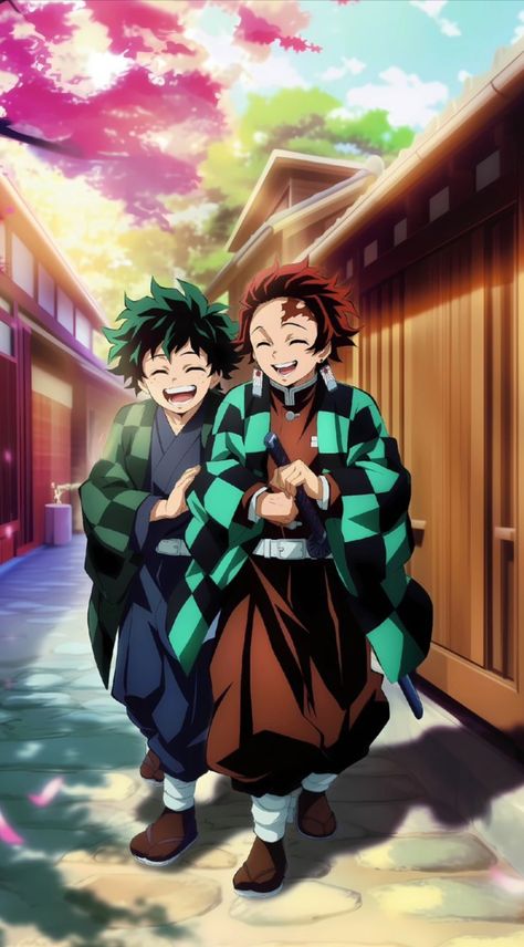 【TANJIRO & DEKU】 ⁀➷ Wallpaper ✪ Tanjiro And Deku, Mha X Demon Slayer, Deku Wallpapers, Demon Slayer Wallpapers, Tanjiro Wallpaper, Friendship Wallpaper, Quotes Uplifting, Pins Board, Tomboy Art