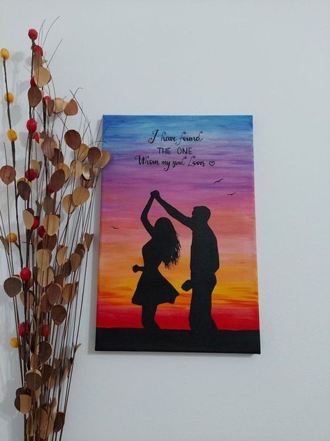 Small Canvas Art Love, Couple Drawings On Canvas, Meaningful Canvas Paintings, Shilloute Art, Couple Canvas Painting Diy, Canvas Painting For Boyfriend, Mini Canvas Art For Boyfriend, Paintings For Him, Canvas Painting Ideas For Boyfriend