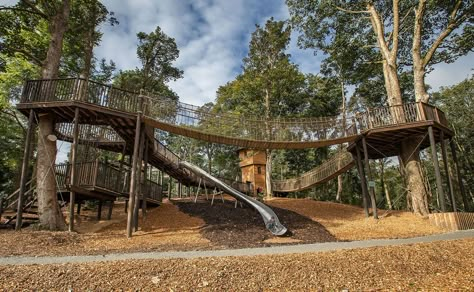 Forest Playground, Nature Playground, Playgrounds Architecture, Adventure Playground, Natural Play, Cool Tree Houses, Forest Adventure, Play Ground, Natural Playground