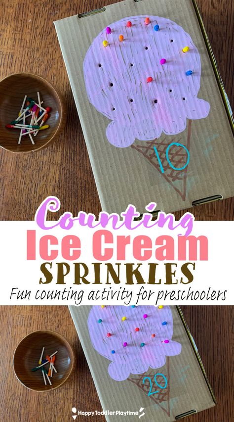 Counting Ice Cream Sprinkles Activity - Happy Toddler Playtime Ice Cream Activity For Preschool, Ice Cream Curriculum Preschool, Ice Cream Theme Activities For Toddlers, Fine Motor Ice Cream Activities, Ice Cream Infant Art, Ice Cream Theme Toddler Activities, Ice Cream Centers Preschool, Ice Cream Science Preschool, Ice Cream Activity Preschool