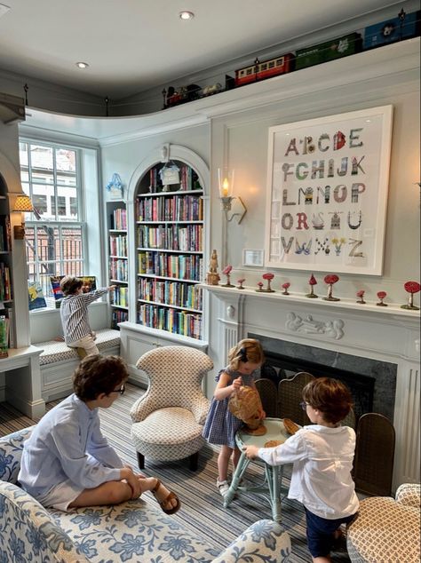 Luxe Playroom, Home Library Playroom, Playroom Victorian House, Lily And River Playroom, Classic Playroom Ideas, Library Playroom Combo, Grown Up Playroom, English Playroom, English Country Playroom