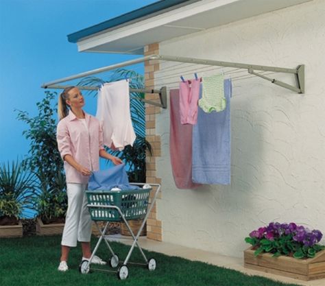 Wall Mount Folding Drying Rack Diy Clothes Drying Rack, Outdoor Clothes Lines, Clothesline Diy, Outdoor Drying, Laundry Line, Drying Room, Clothes Lines, Laundry Rack, Clothes Hanging