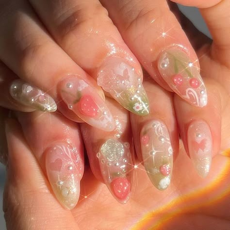 Blue Coffin Nails, Forest Core, Fairy Forest, Short Coffin Nails, Pretty Nail Designs, Pretty Gel Nails, Really Cute Nails, Soft Nails, Long Square Acrylic Nails