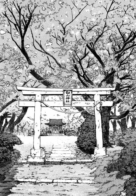 Kiyohiko Azuma || Pen & Ink Japanese Gate, Cityscape Drawing, Landscape Sketch, City Drawing, Perspective Art, Background Drawing, Japon Illustration, Container Design, Architectural Drawing