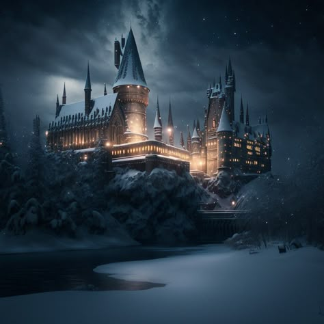 Hogwarts in the snow at night in Christmas wallpaper Hogwarts Castle Wallpaper Iphone, Hogwarts Castle At Night, Hogwarts At Night Aesthetic, Hogwarts Legacy Background, Winter Hogwarts, Hogwarts Night, Hogwarts At Night, Hogwarts Winter, Hogwarts Pictures