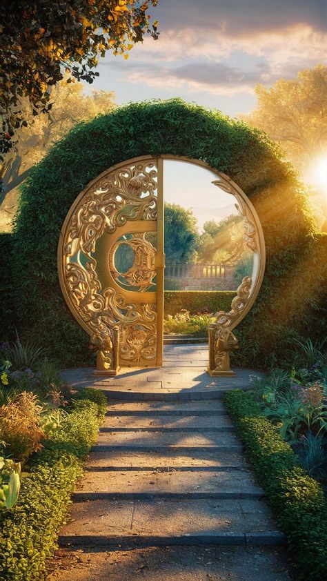 Transform your garden into a whimsical haven with moon gate ideas that enchant the soul and captivate the eye. Let architectural wonders unfold in your outdoor paradise. 🌟🌿 #MoonGateIdeas #GardenParadise Beautiful Gates Entrance, Round Garden Gate, How To Build A Moon Gate, Fantasy Landscape Art Nature, Moon Gate Garden, Circle Gate, Garden Doors And Gates, Garden Design Indoor, Farm Reference