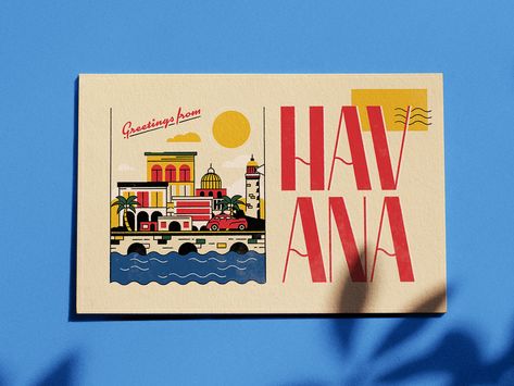 Postcard Design Inspiration, Card Graphic Design, Postcards Inspiration, Postcard Layout, Cuban Style, City Postcard, Valentine Postcards, Birthday Postcards, Travel Postcard