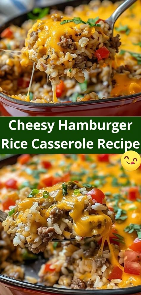 Looking for a hearty dinner idea? Try this cheesy hamburger rice casserole! Perfect for easy dinner recipes, this dish combines hamburger rice casserole with gooey cheese for a family favorite. Easy Bulk Dinner Recipes, Hamburger Rice Corn Casserole, Good Looking Food Recipes, Dinner Recipe With Hamburger Meat, Quick And Easy Casserole Recipes Healthy, Healthy Dinner Recipes One Pot Meals, Rice Dish Recipes, Hamburger Pasta Casserole Recipes, Easy Quick Casseroles For Dinner