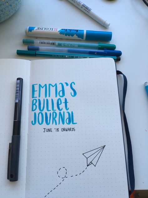 bullet journal first page blue paper airplane!!! English Journal Aesthetic, 1 Page Of Diary, What Should I Write On First Page Of My Diary, Cute Journal First Page, Notes First Page Ideas, Journal Ideas First Page Notebooks, Diary First Page Ideas Creative, My Diary Ideas First Page Aesthetic, First Page Of Book Ideas