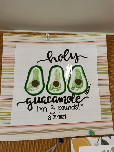 Spring Nicu Crafts, Nicu Board Ideas, Taco Footprint Art, 100 Days Old Nicu Craft, Infant Feet Crafts, Avocado Footprint Art, 1 Month Old Nicu Craft, Cute Nicu Crafts, August Footprint Art For Babies