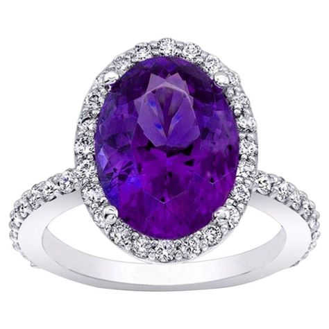 Oval Amethyst Ring, Gemstone Diamond Ring, Wedding Ring Sizes, Amethyst And Diamond Ring, Platinum Diamond Rings, Bridal Wedding Rings, Diamond Ring Settings, White Gold Band, 14k White Gold Ring