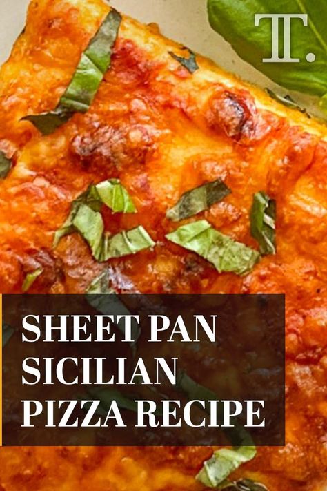 Sicilian style #pizza is traditionally made in a sheet pan and has a unique crust that is light and spongy, resembling focaccia bread! Sicilian Pizza Recipe, Sicilian Style Pizza, German Schnitzel, Recipes By Ingredients, Sicilian Style, Sicilian Pizza, Simple Green Salad, Sicilian Recipes, Focaccia Bread