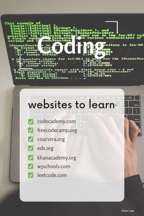 Mastering Code for Free: Top Websites to Learn Coding - Explore Python, JavaScript, HTML/CSS, and more! Access interactive lessons at Codecademy, hands-on projects at freeCodeCamp, coding contests at LeetCode. Boost your skills with web development resources from W3Schools and MDN Web Docs. Learn from Coursera, edX, Khan Academy, SoloLearn, YouTube, and Udemy. Start your coding journey now! Basic Computer Programming, Coding Lessons, Data Science Learning, Learn Computer Science, Coding Tutorials, Learn Web Development, Learn Coding, Learn Computer Coding, Secret Websites