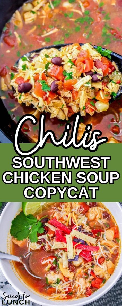 Southwest Chicken Soup Chili's, Southwest Soup Chicken, Southwest Chicken Soup Crockpot, Southwest Chicken Soup Recipes, Southwest Soup Recipe, Chilis Southwest Chicken Soup, Crockpot Southwest Chicken, Chicken Bean Soup, Southwest Soup