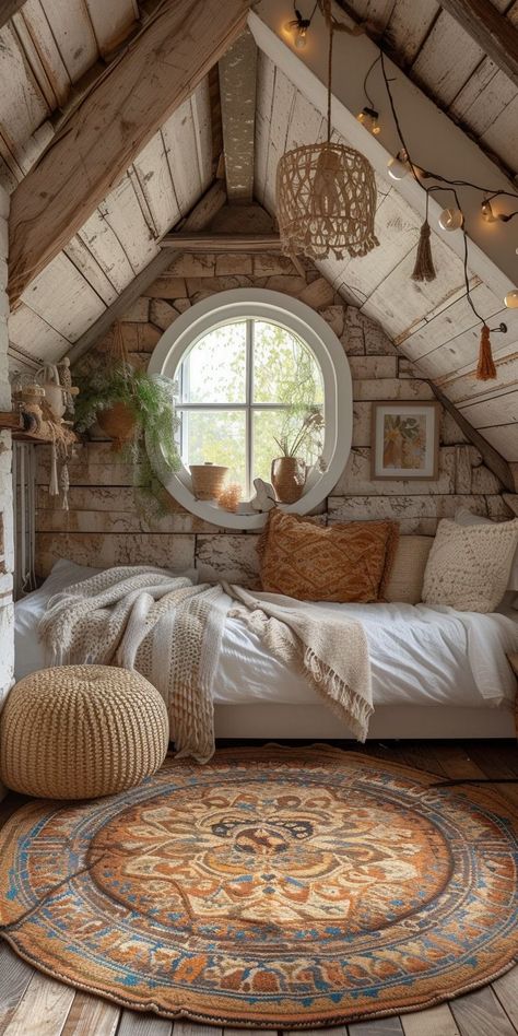 Boho Style Bedroom, Casa Country, Dekorasi Kamar Tidur, Attic Bedroom, Dream House Rooms, Dream Room Inspiration, Dream House Interior, Rustic Bedroom, Dream Rooms