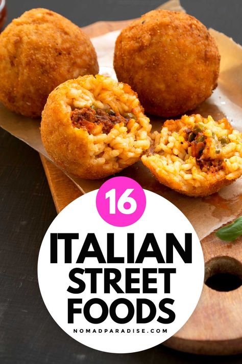 Most Popular Italian Street Foods to Try in Italy. Italy travel tips, Italy food bucket list, Italy street foods, what to eat in Italy. World Street Food, Italian Street Food, Food Truck Menu, Foods To Try, Italian Street, Foreign Food, Food Street, Street Foods, Italy Food