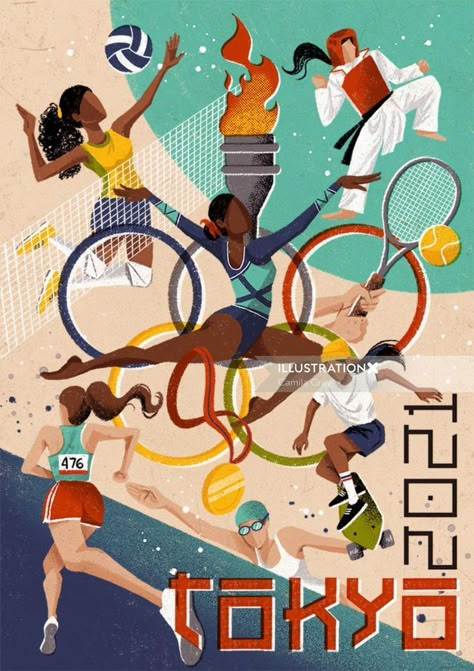 Olympics graphic illustration Olympics Illustration, Olympics Design, Sports Day Poster, Sports Illustrations Art, Olympics Graphics, Sports Illustrations Design, Storyboard Examples, Art Competition Ideas, Sports Illustration