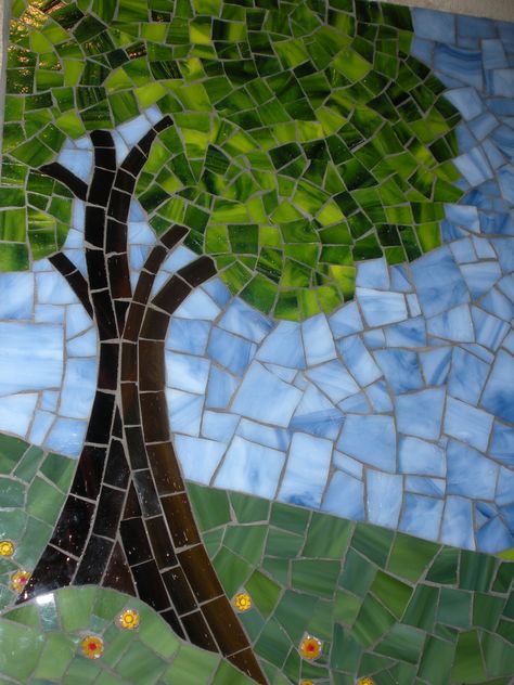 Mosaic Trees Pattern, Tree Mosaic Art, Mosaic Birch Trees, Mosaic Aspen Trees, Mosaic Tree Art, Mosaic Table Top Designs, Mosaic Designs Pattern, Mosaic Trees, Mosaic Forest Scene