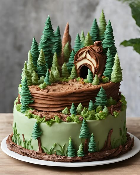 Forest Cake (Rating From 0 to 10) 😁 Nature Theme Birthday Cake, Tree Cake Ideas, Woodland Forest Cake, Winter Forest Cake, Forest Animal Cake, Forest Theme Cupcakes, Woodland Creature Cake, Forest Cake Woodland, Forest Theme Cake