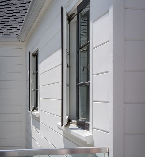 “Artisan V-Groove” fiber cement siding from the Aspyre Collection by James Hardie House Siding Ideas, Modern Siding, Architectural Panel, Wall Cladding Designs, Shiplap Siding, Exterior House Siding, Siding Ideas, Exterior Wall Cladding, Hardie Siding