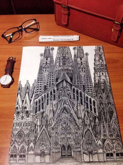 A cathedral drawing Cathedral Drawing, Art Buildings, Stippling Art, Pencil Drawing Ideas, Aesthetic Architecture, Architecture Sketchbook, Character Artist, Architecture Design Drawing, Famous Buildings