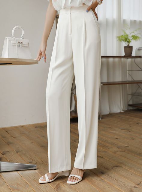 Trendy Pant, White Trousers Outfit, Tailored Pants Women, White Trouser Pants, Formal Pants Women, Women Trousers Design, Formal Pant, White Slacks, Formal Wear Women