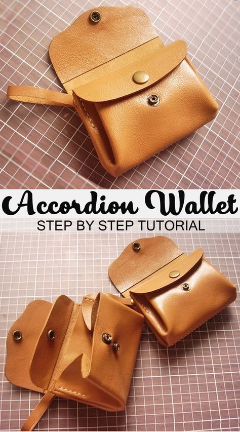 How to DIY Leather Accordion Wallet Diy Leather Coin Purse, Leather Purse Diy, Diy Leather Gifts, Leather Purse Pattern, Diy Leather Wallet, Handmade Leather Tote, Soft Leather Purse, Leather Wallet Pattern, Small Leather Bag