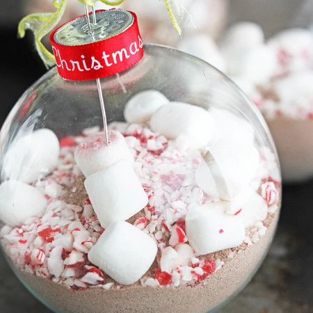 Peppermint Cocoa Christmas Ornaments | Creme De La Crumb Easy To Make Christmas Ornaments, Chocolate Ornament, Diy Christmas Ball, Peppermint Cocoa, Hot Choco, Neighbor Christmas Gifts, Cocoa Christmas, Cocoa Mix, Cocoa Bar