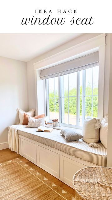 Built In Bench Window Seat, Bench With Storage Living Room, Family Room Window Seat, Window Sill Seating Ideas, Ikea Hack Window Seat With Drawers, Window Bench Seat With Storage Living Room, Attic Window Bench, Single Window Seat, Ikea Hacks Window Seat