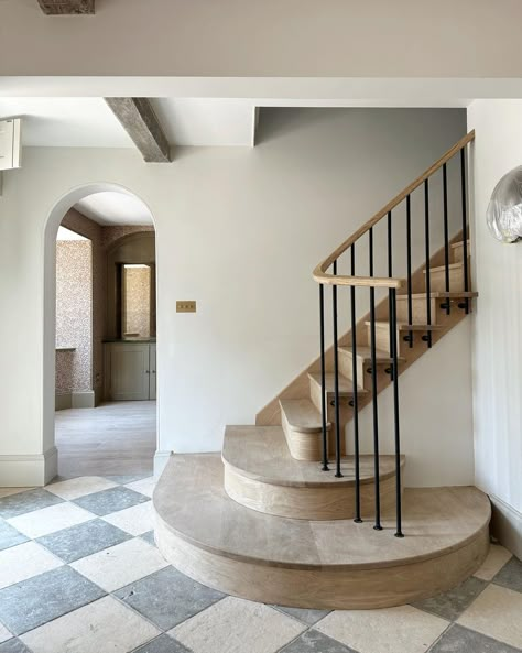 This week was bittersweet as we completed our Wiltshire Farmhouse project. This one holds a special place, between dream clients who gave… | Instagram Checkerboard Floor, Grand Entryway, Living Tv, Entry Stairs, Staircase Design, Stairs Design, New Build, Home Reno, Staircases