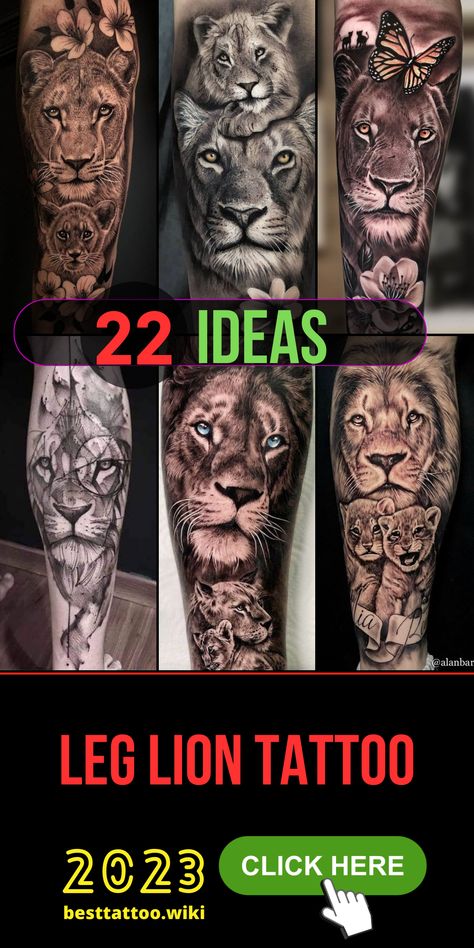 Embark on a journey of symbolism and style with a lion tattoo on the leg, designed exclusively for men. Our carefully curated collection features options that blend artistry and meaning seamlessly. Whether you envision a small, realistic, or geometric lion tattoo, our premium selection captures the essence of power and courage. Say goodbye to ordinary body art and hello to a statement that roars with significance! Leg Lion Tattoo Men, Men’s Animal Tattoo, Lion Leg Tattoo Men, Three Lions Tattoo, Leg Lion Tattoo, Best Lion Tattoos Men, Leo Tattoo For Men, Lion Tattoo On Leg, Lion Tattoo Men