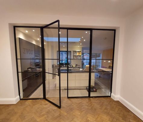 SteelDoorSolutions - Etsy UK Crital Doors Internal, Internal Bifold Doors Living Room, Internal Steel Frame Doors, White Crittal Doors, Glass Indoor Doors, Crittal Internal Door, Internal Crittal Doors, Internal Glass Doors Living Rooms, Crittle Doors