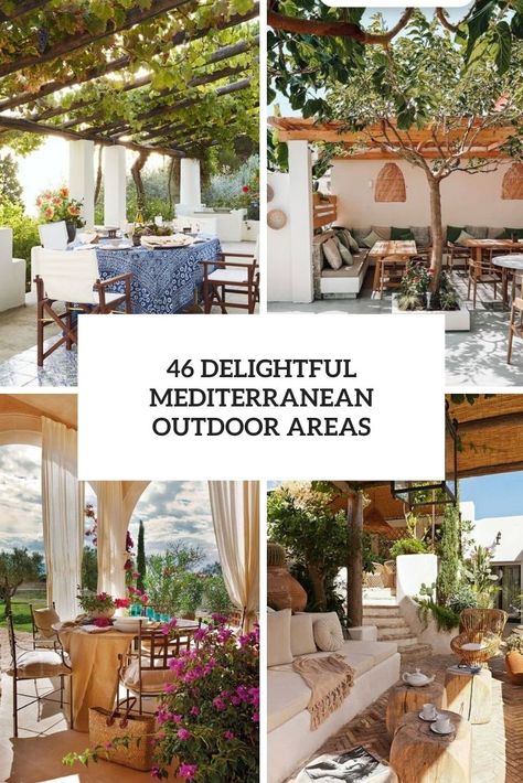 delightful mediterranean outdoor areas cover Mediterranean Outdoor Patio Terraces, Tuscan Backyard Ideas Patio, Coastal Mediterranean Decor Outdoor Living, Tuscan Pergola Outdoor Spaces, Mediterranean Patio Furniture, Mediterranean Outdoor Dining Area, Mediterranean Garden Room, Tuscany Outdoor Living Backyards, Mediterranean Gazebo Ideas