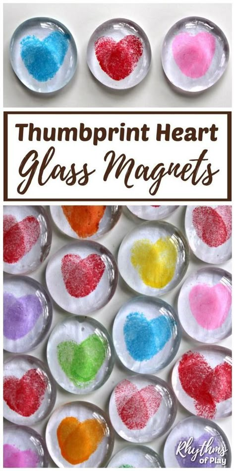 Glass Gem Magnets, Thumbprint Heart, Glass Magnets, Heart Magnets, Preschool Valentines, Valentine Crafts For Kids, Valentine's Day Quotes, Mother's Day Diy, Activity Days