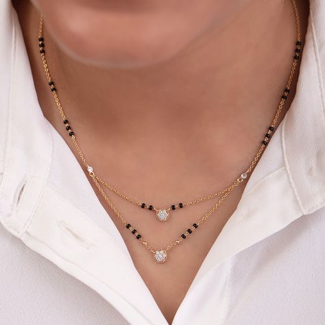 Layered Mangalsutra, Modern Mangalsutra Designs, Modern Mangalsutra, Diamond Mangalsutra Designs, Black Beads Chain, Mangalsutra Chain, Mangal Sutra, Antique Necklaces Design, Black Beads Mangalsutra Design