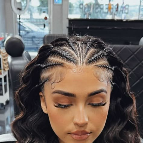 Braids For Widows Peak, Braids With Front Pieces Out, Braid Hairstyles On Curly Hair, Corn Row Braids Half Up Half Down, Off Scalp Plaits, Latina Hair Braids, Cute Hairstyles Plaits, Top Half Braided Hairstyles, Half Head Braid Hairstyles