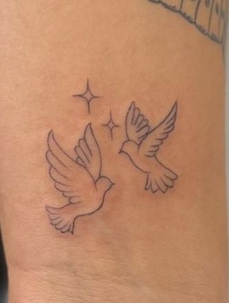 Dove Tattoo Placement, Aesthetic Dove Tattoo, Cute Dove Tattoo, Dove Tattoo For Lost Loved One, Doves In The Wind Tattoo, Two Doves Tattoo Design, Small Dove Tattoo Design For Women, Two Turtle Doves Tattoo, Dove Flower Tattoo