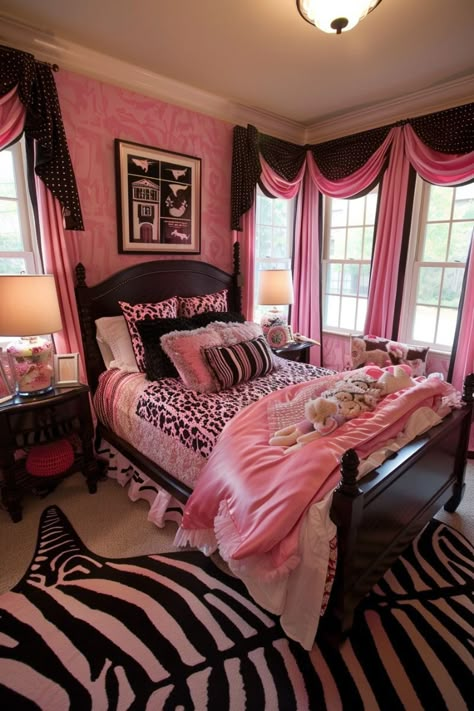 2000s Bedroom Aesthetic, Mcbling Room, Zebra Print Bedroom, 2000s Room, Yellow Kitchen Cabinets, Zebra Room, Girls Bedroom Decor Ideas, Y2k Room, Bedroom On A Budget