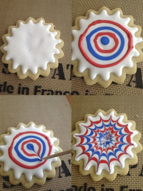 Firework Cookies! 4th Of July Cookies, Patriotic Cookies, Patriotic Desserts, Patriotic Food, July Desserts, 4th Of July Desserts, Fourth Of July Food, 4th Of July Ideas, Summer Cookies