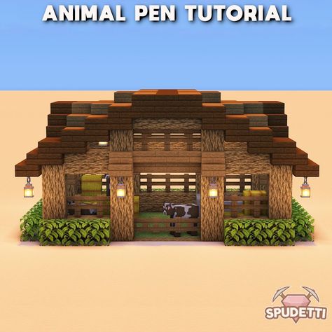 Spudetti - Minecraft Builds on Instagram: “A step by step animal pen tutorial for you all! 🐮 If you’re bored of only using fences to create your animal pens then try out this…” Minecraft Animal Pens, Chalet Minecraft, Villa Minecraft, Pen Tutorial, Construction Minecraft, Minecraft Decoration, Rumah Minecraft Sederhana, Minecraft Structures, Minecraft Interior Design